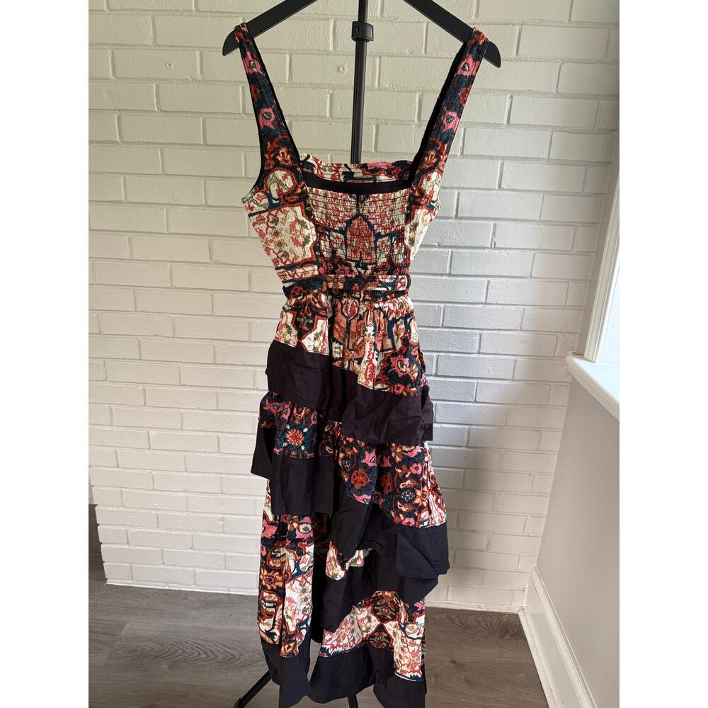 Anthropologie Square Neck Tiered Midi Dress M Patchwork Ruffle Boho Floral India - Picture 4 of 7